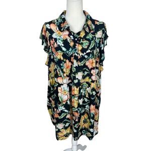 Anthropologie Floral Popover Tunic Top Dress Flutter Sleeves Sz 2X Boho Whimsy